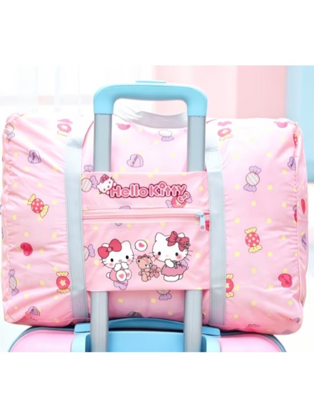 Hello Kitty Pink Large Travel Duffel Bag Women's Weekender Overnight Gym Storage